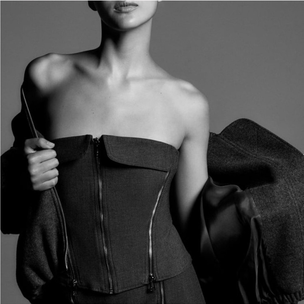 ZARA BUSTIER HALTER TOP WITH ZIPPERS - DARK GREY 8233/486 - MEDIUM